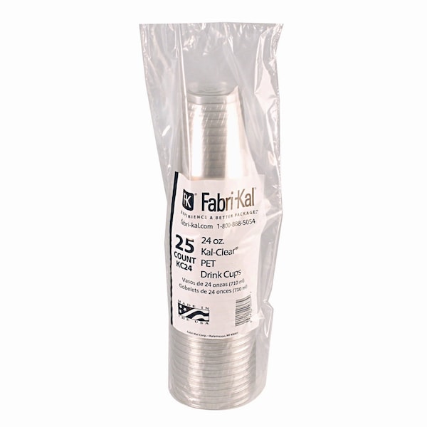 Fabri-Kal Kal-Clear PET Cold Drink Cups, 24 oz, Clear, 25/Sleeve, 24 Sleeves/Carton, 600PK - 9502074