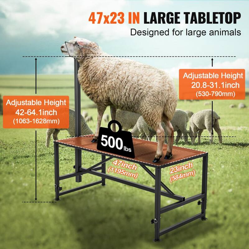 Soporte estacionario para cabras y ovejas de 64.1 pulgadas x 47 pulgadas con capacidad de carga de 500 lbs negro, altura ajustable de 21 a 33 pulgadas - SCXJJHSYTM47HMU08V0