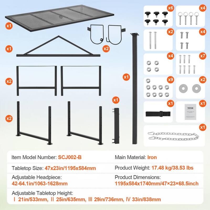Soporte estacionario para cabras y ovejas de 64.1 pulgadas x 47 pulgadas con capacidad de carga de 500 lbs negro, altura ajustable de 21 a 33 pulgadas - SCXJJHSYTM47HMU08V0