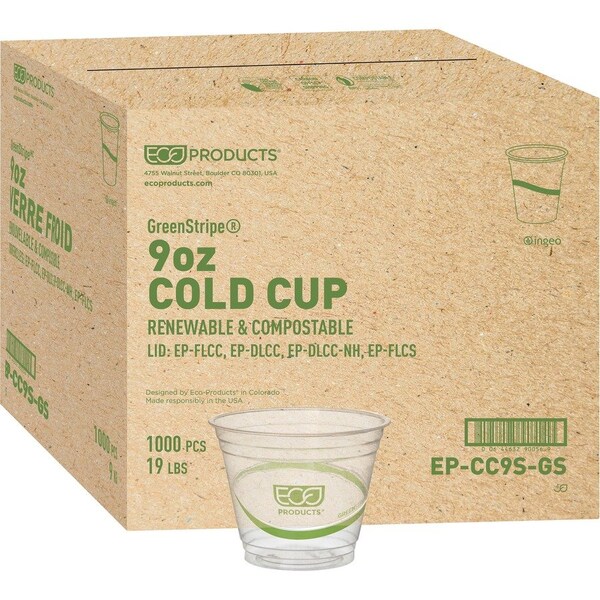 Eco-Products Cup, 9Oz Gn Strpe Corn, Cr 20PK - ECOEPCC9SGS