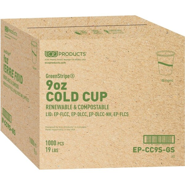Eco-Products Cup, 9Oz Gn Strpe Corn, Cr 20PK - ECOEPCC9SGS
