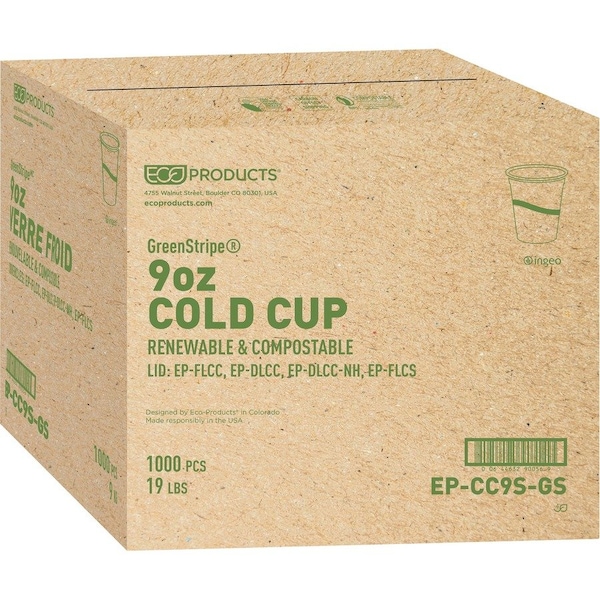 Eco-Products Cup, 9Oz Gn Strpe Corn, Cr 20PK - ECOEPCC9SGS