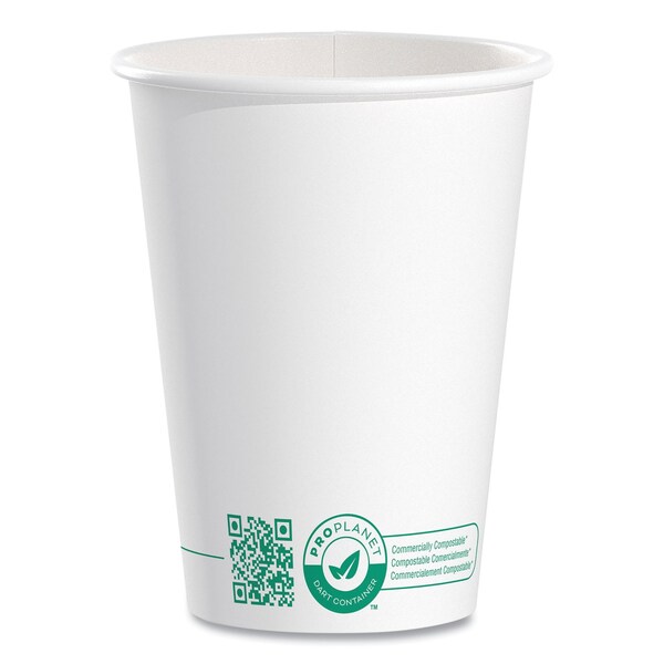 Solo Compostable Paper Hot Cups, ProPlanet Seal, 12 oz, White/Green, 50PK - 412PLA-PLANET