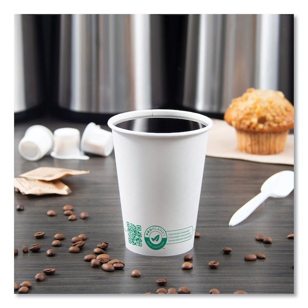 Solo Compostable Paper Hot Cups, ProPlanet Seal, 12 oz, White/Green, 50PK - 412PLA-PLANET