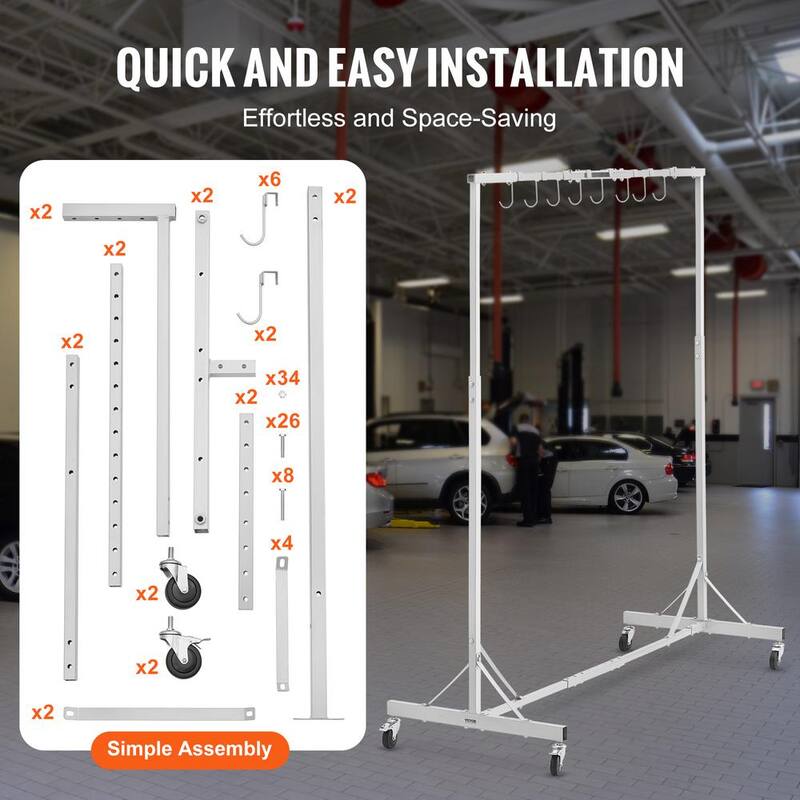 Pintura VEVOR, rack ajustable de 5 a 7 pies de altura, capacidad de 66 lbs., soporte para pintura automotriz con 8 ganchos, rack de secado para pintura.