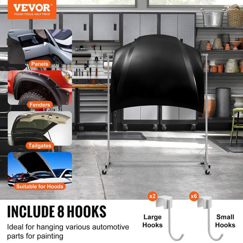 Pintura VEVOR, rack ajustable de 5 a 7 pies de altura, capacidad de 66 lbs., soporte para pintura automotriz con 8 ganchos, rack de secado para pintura.