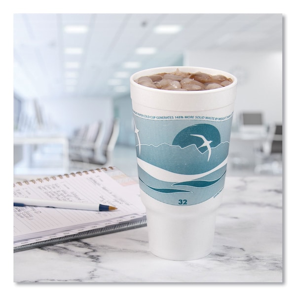 Dart Horizon Hot/Cold Foam Drinking Cups, 32oz, Teal/White, PK400 - 32AJ20H