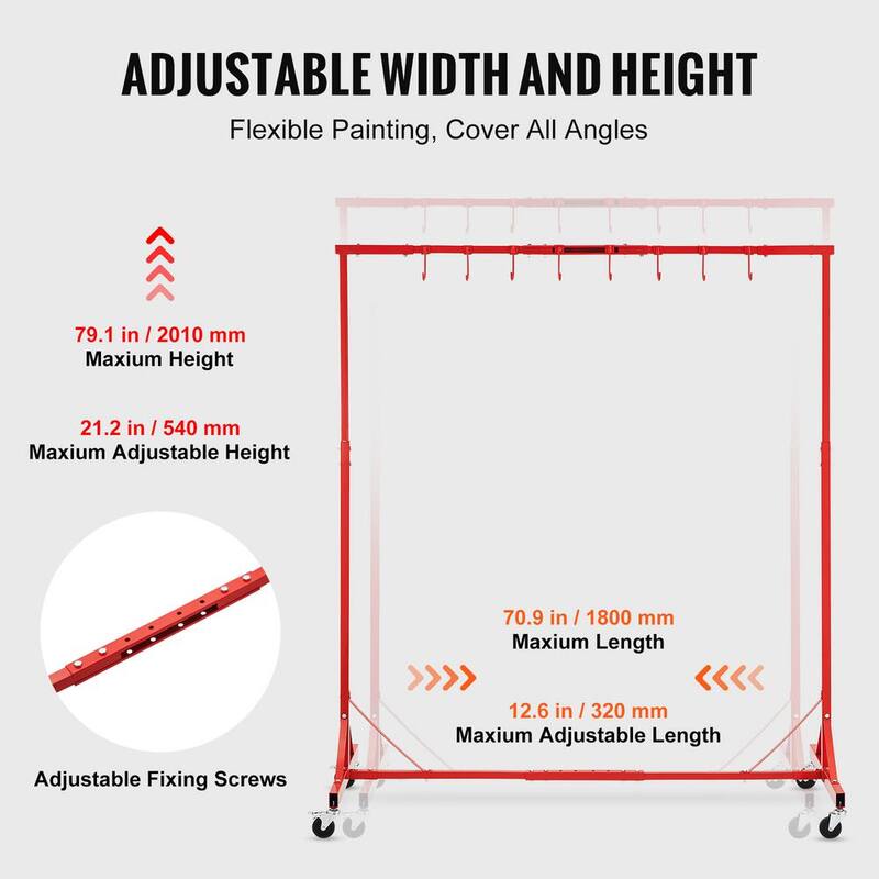 Rack para pintura VEVOR, Altura Ajustable de 1500-2000 mm, Capacidad de 66 lbs. Soporte para pintura automotriz, 8 ganchos en el rack de pintura - PQJHS0000000UN1T6V0