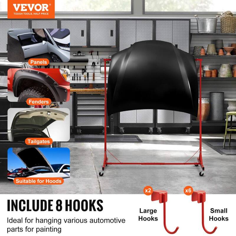 Rack para pintura VEVOR, Altura Ajustable de 1500-2000 mm, Capacidad de 66 lbs. Soporte para pintura automotriz, 8 ganchos en el rack de pintura - PQJHS0000000UN1T6V0