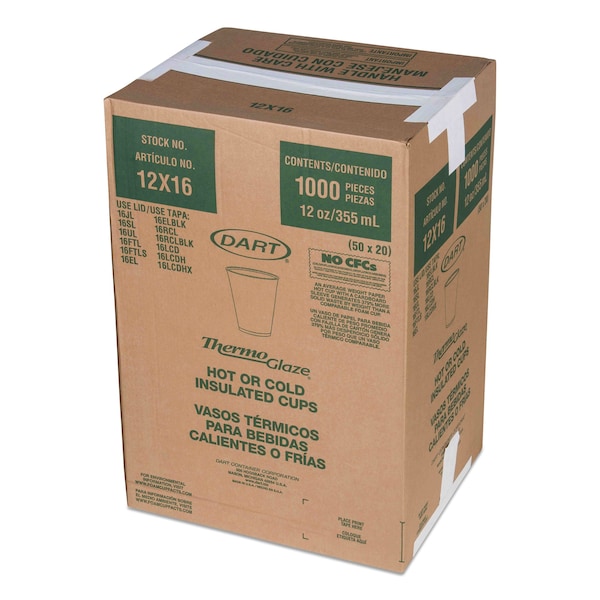 Dart Cafe G Foam Hot/Cold Cups, 12oz, White w/Brown & Red, PK1000 - 12X16G