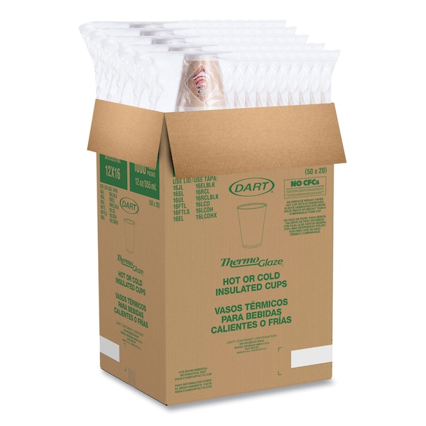 Dart Cafe G Foam Hot/Cold Cups, 12oz, White w/Brown & Red, PK1000 - 12X16G
