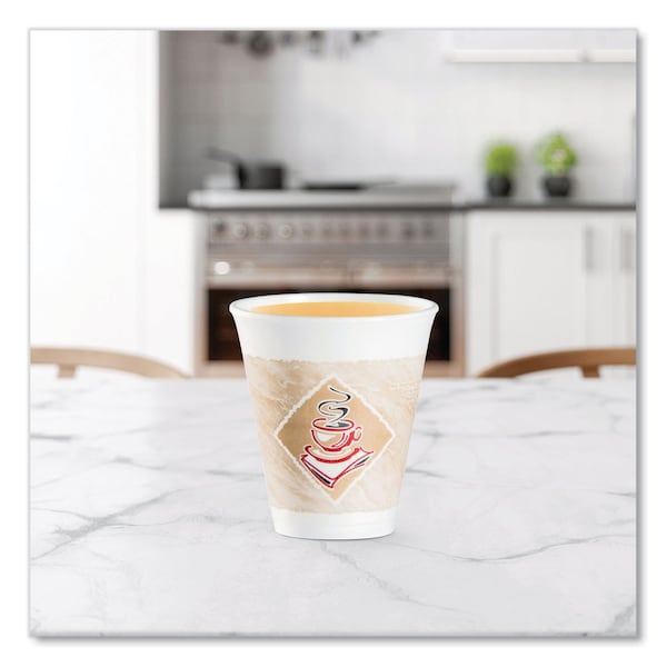Dart Cafe G Foam Hot/Cold Cups, 12oz, White w/Brown & Red, PK1000 - 12X16G