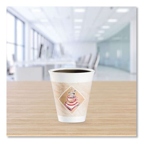 Dart Cafe G Foam Hot/Cold Cups, 12oz, White w/Brown & Red, PK1000 - 12X16G