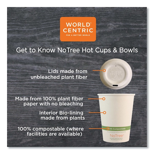World Centric NoTree Paper Hot Cups, 6 oz, Natural, PK1000 - CUSU6
