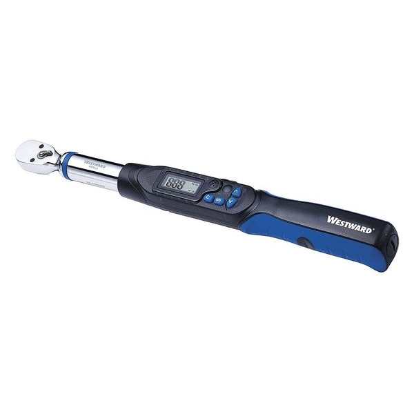 Westward Electronic Torque Wrench, Inch-Pound/Newton-Meter, 3/8 in fixed, 5 to 99.5 ft-lb, Ratcheting - 4RYL3