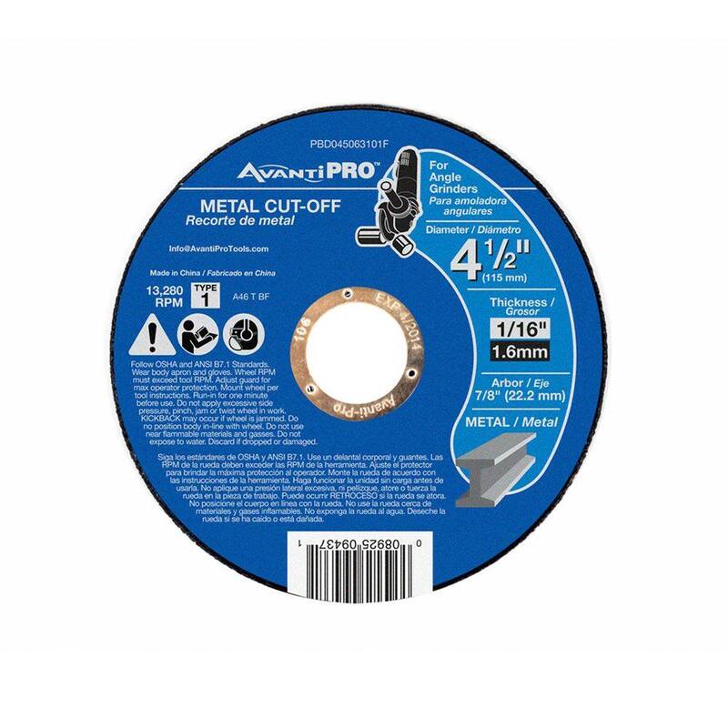 Disco de corte delgado para metal Avanti Pro de 4-1/2 pulgadas x 1/16 pulgada x 7/8 pulgada (paquete de 15) - PBD045063115F
