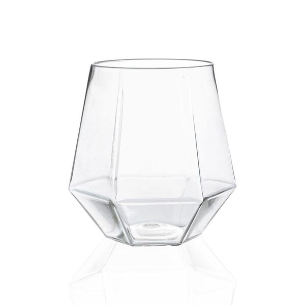 Smarty Had A Party 12 oz. Clear Hexagonal Stemless Plastic Wine Goblets (64 Glasses), 64PK - 3712-SB-CASE