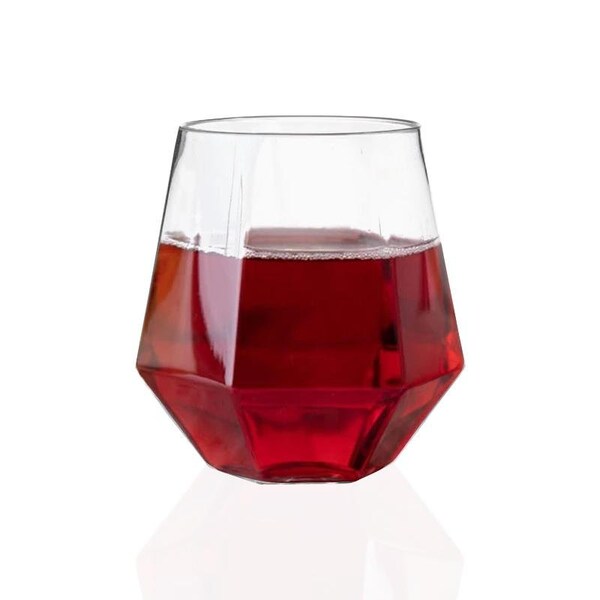 Smarty Had A Party 12 oz. Clear Hexagonal Stemless Plastic Wine Goblets (64 Glasses), 64PK - 3712-SB-CASE