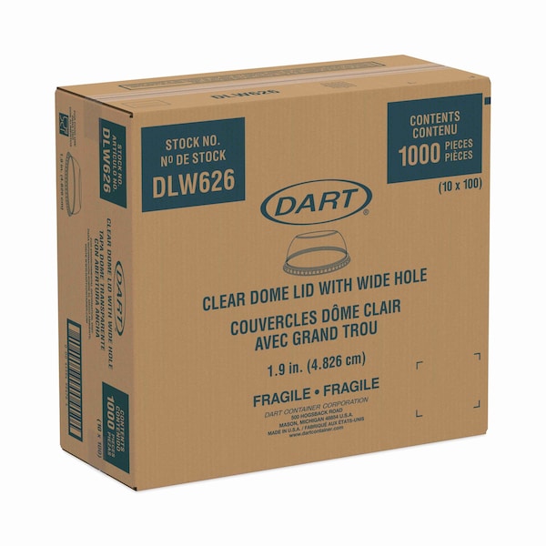 Dart Open-Top Dome Lid for 16-24oz Plastic Cup, Clear, 1.9"Dia Hole, PK1000 - DLW626