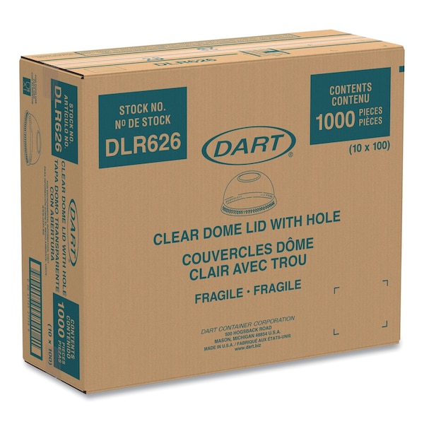 Dart Ultra Clear Dome Cold Cup Lids f/16-24 oz Cups, PET, PK1000 - DLR626