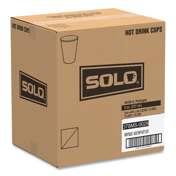 Solo Mistique Polycoated Hot Paper Cups, 8 oz, Brown, PK1000 - 378MS-0029