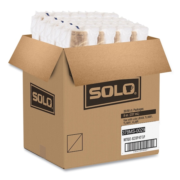 Solo Mistique Polycoated Hot Paper Cups, 8 oz, Brown, PK1000 - 378MS-0029