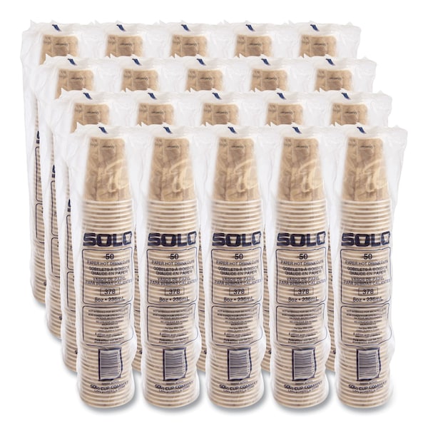 Solo Mistique Polycoated Hot Paper Cups, 8 oz, Brown, PK1000 - 378MS-0029