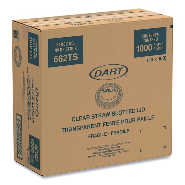 Dart Straw-Slot Cold Cup Lids, 9oz-20oz Cups, Clear, PK100 - 662TS