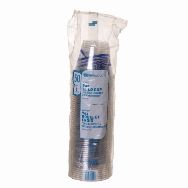 Eco-Products BlueStripe 25% Recycled Content Cold Cups, 9 oz, Clear/Blue, PK1000 - EP-CR9