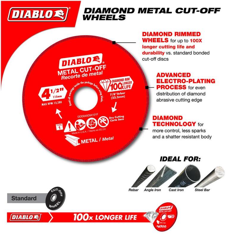 RUEDA DE DIAMANTE DE 4.5 pulgadas para corte de metal (paquete de 2) - DDD045DIA102P