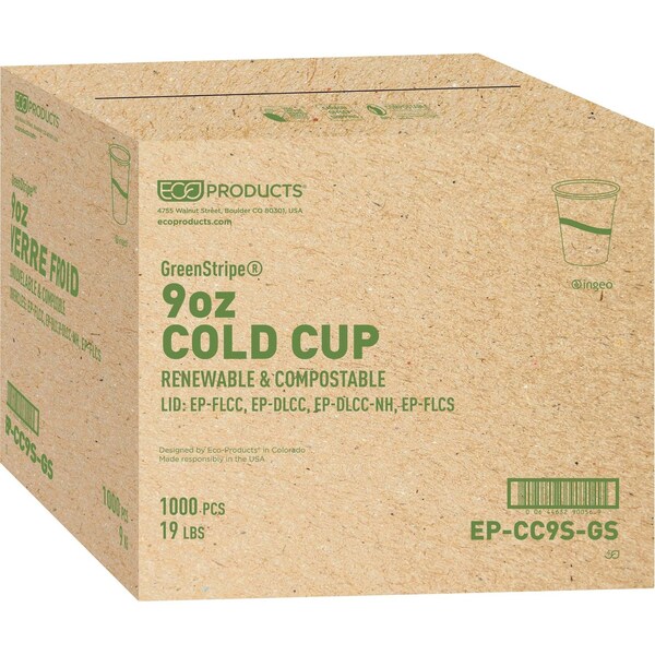 Eco-Products GreenStripe Renewable and Compostable Cold Cups - 9 oz, PK1000 PK - EP-CC9S-GS
