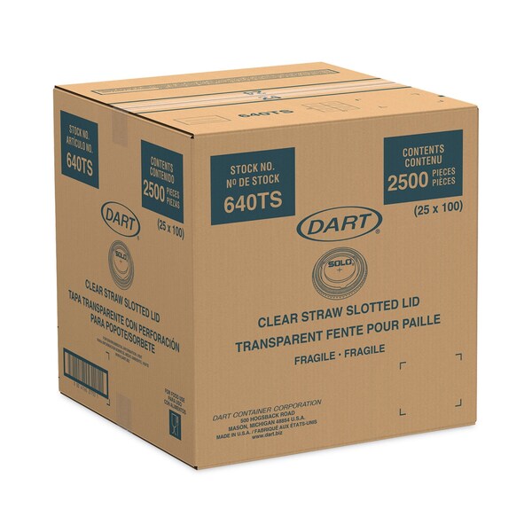 Solo PETE Flat Straw-Slot Cold Cup Lids, Fits 12 oz Cups, Clear, 2500PK - 640TS