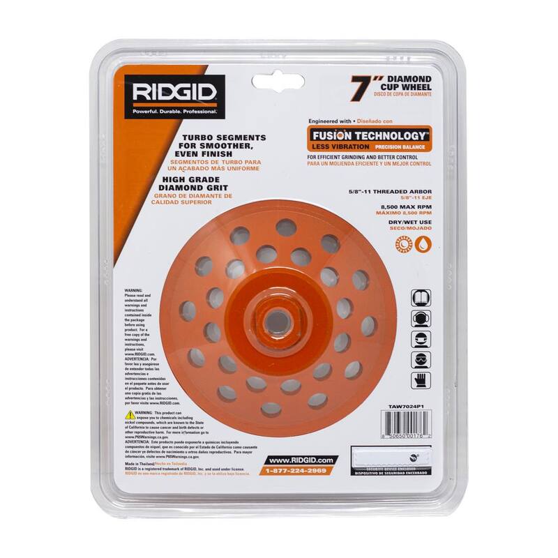 Disco de molienda de copa turbo de 24 segmentos de 7 pulgadas de RIDGID - Accesorio de herramienta eléctrica