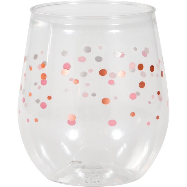 Creative Converting Rosé All Day Polka Dots Plastic Stemless Wine Glass, 14oz, 6PK - 340040
