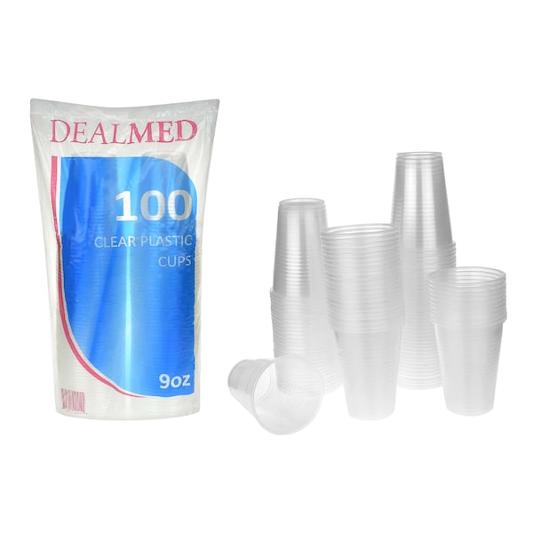 Dealmed Disposable Clear Plastic Cups, 9 Oz, 100 Ct, 25/Cs, 2500PK - 781039