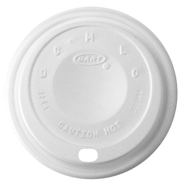 Dart Lid for 10 to 14 oz. Hot Cup, Dome, Sip Through, White, Pk1000 - 12EL