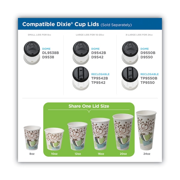 Dixie PerfecTouch Paper Hot Cups and Lids Combo, 12 oz, Coffee Haze Design, PK300 - DIX 5342COMBO600