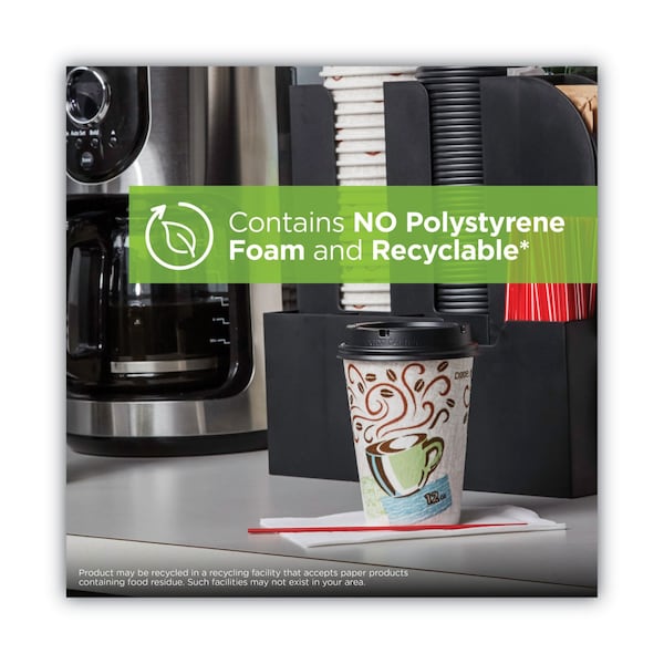Dixie PerfecTouch Paper Hot Cups and Lids Combo, 12 oz, Coffee Haze Design, PK300 - DIX 5342COMBO600