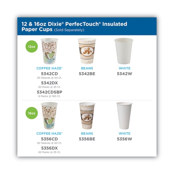 Dixie PerfecTouch Paper Hot Cups and Lids Combo, 12 oz, Coffee Haze Design, PK300 - DIX 5342COMBO600