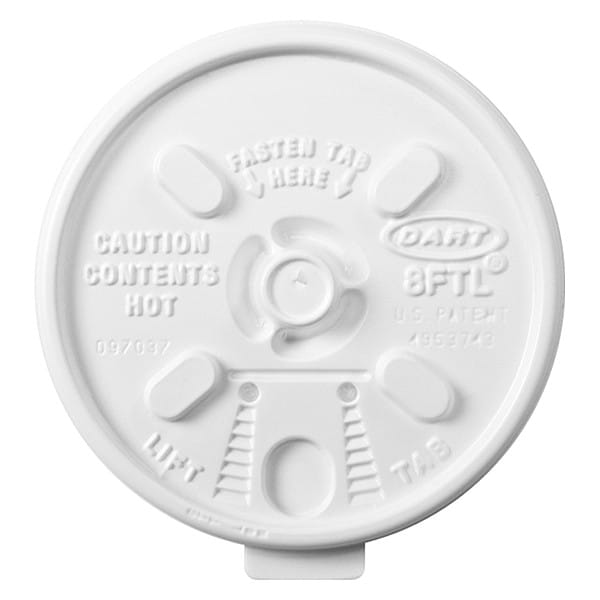 Dart Lid for 8 oz. Hot Cup, Flat, Lock Back Tear Tab, White, Pk1000 - 8FTL