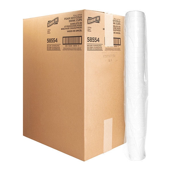 Genuine Joe Hot/Cold Foam Cups16OzWht, PK500 - GJO58554