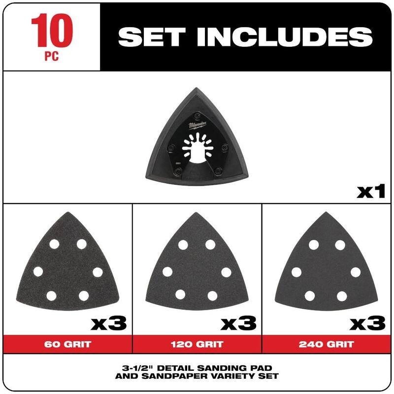 Juego de accesorios para lijar con lijadora oscilante de papel de lija de 3-1/2 pulgadas de Milwaukee (10 piezas) - 49-25-2009