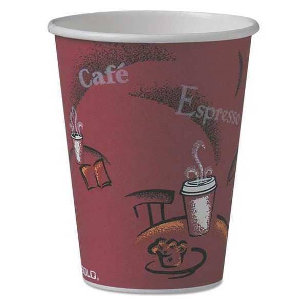 Solo Paper Hot Drink Cups in Bistro Design, 12 oz, Maroon, PK50 - 412SIN-0041
