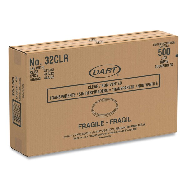 Solo Non-Vented Cup Lids, Fits 32 oz, 44 oz Foam Cups, Clear, 500PK - 32CLR