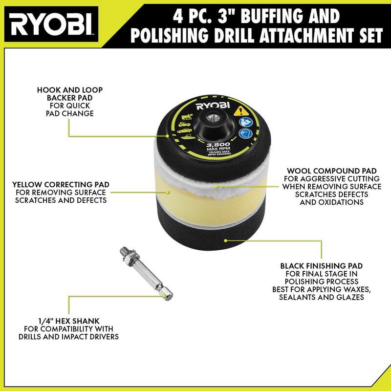 Set de accesorios para pulir y pulir con taladro RYOBI (4 piezas) - A92402