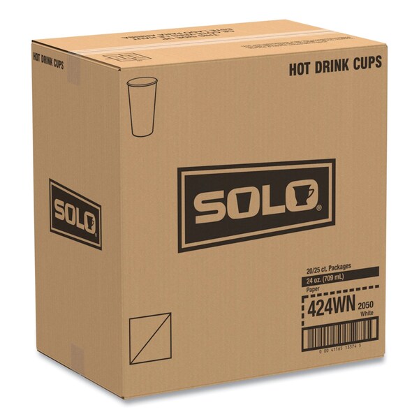 Solo Single-Sided Poly Paper Hot Cups, 24 oz, White, 500PK - 424WN-2050