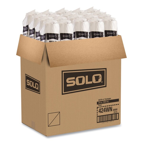 Solo Single-Sided Poly Paper Hot Cups, 24 oz, White, 500PK - 424WN-2050