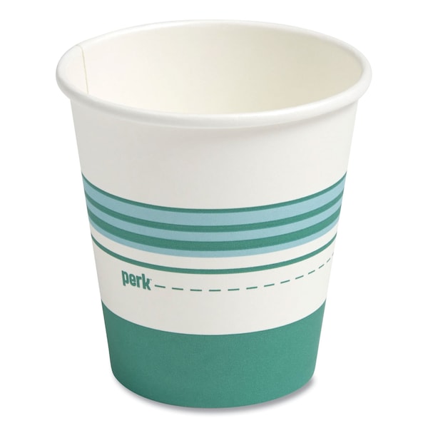 Perk Paper Hot Cups, 10 oz, White/Teal, 50PK - PK54366