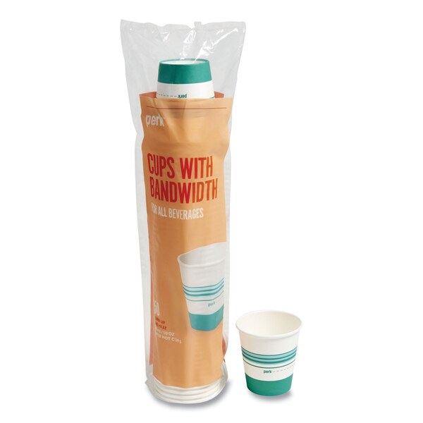 Perk Paper Hot Cups, 10 oz, White/Teal, 50PK - PK54366