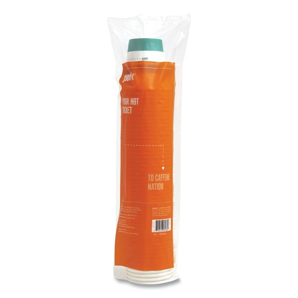 Perk Paper Hot Cups, 10 oz, White/Teal, 50PK - PK54366